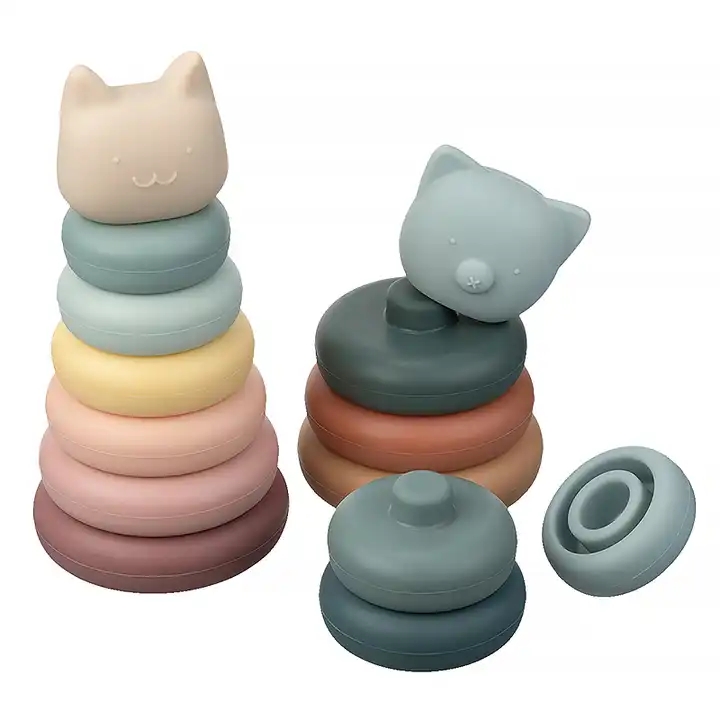 Jouets éducatifs montessori, jouet à empiler en silicone pour bébé