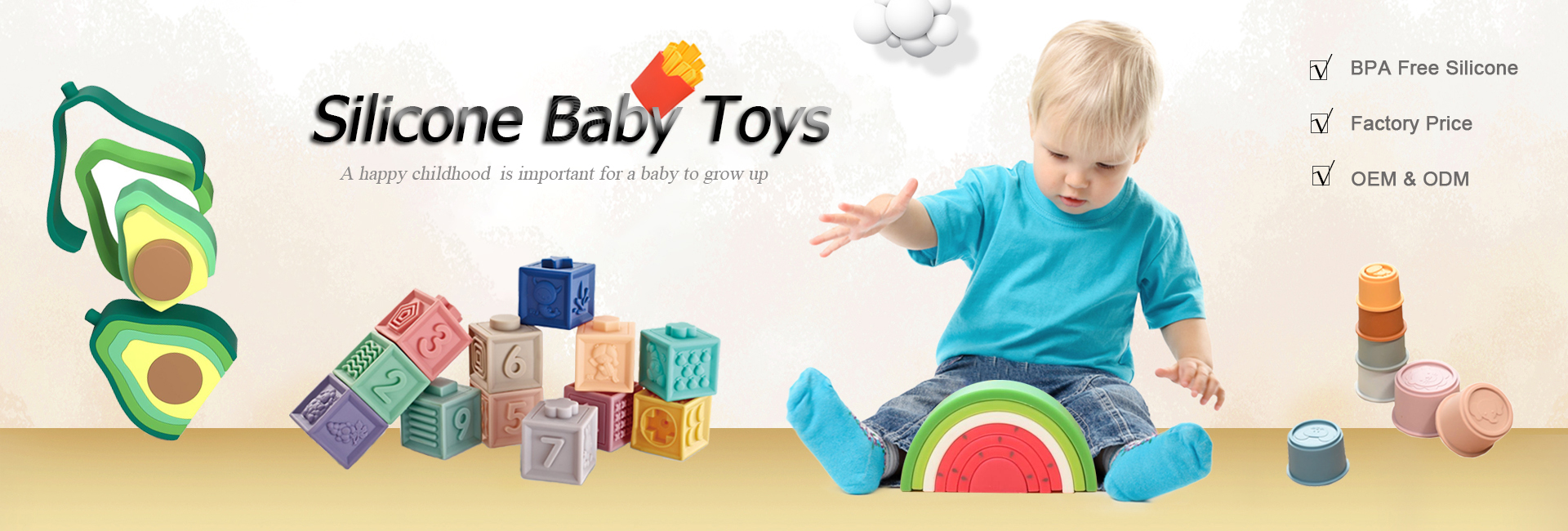 li-toys tsa bana ba silicone li-blocks tsa ho haha ​​​​tse bonolo li sete