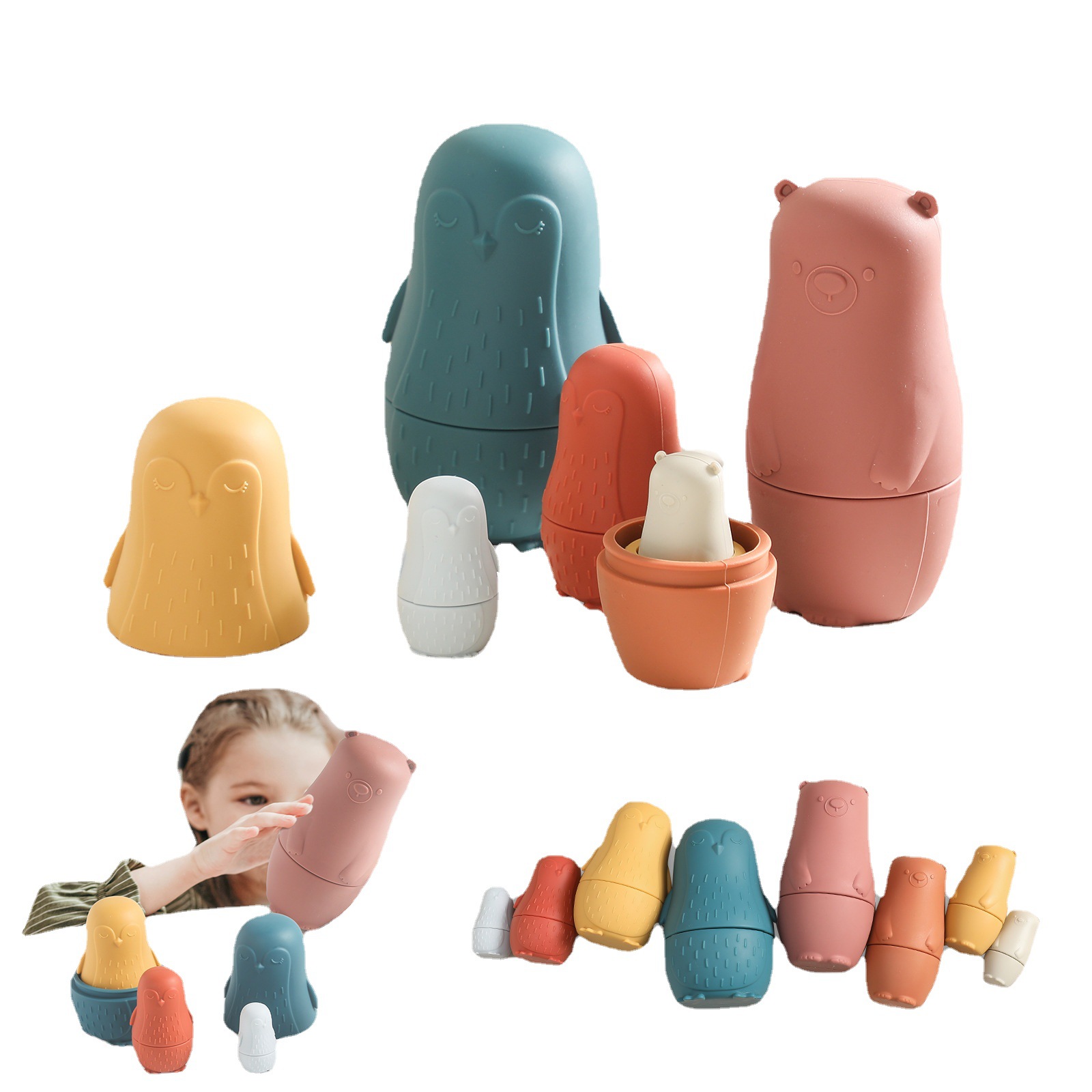 silicone russia nesting dolls, silicone building baby blocks teether,squeeze silicone soft building blocks